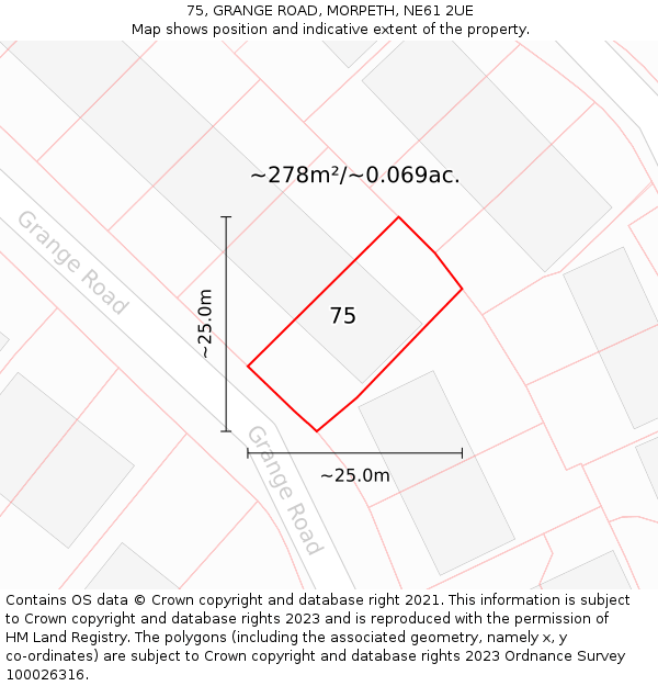 75, GRANGE ROAD, MORPETH, NE61 2UE: Plot and title map