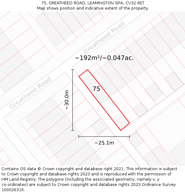 75, GREATHEED ROAD, LEAMINGTON SPA, CV32 6ET: Plot and title map