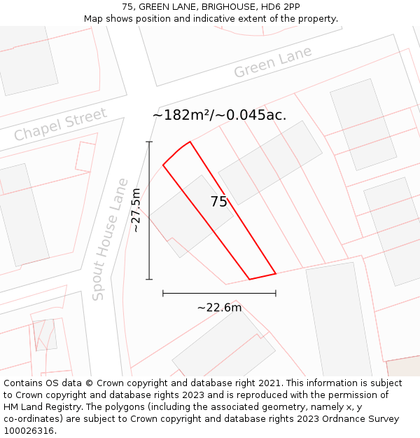 75, GREEN LANE, BRIGHOUSE, HD6 2PP: Plot and title map