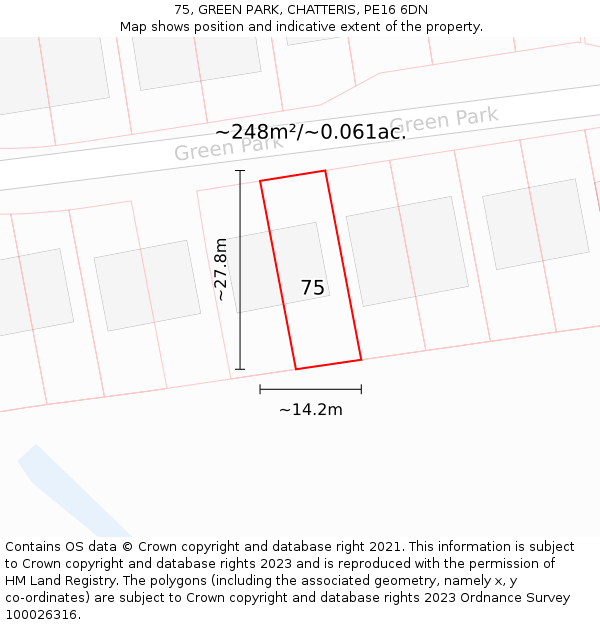 75, GREEN PARK, CHATTERIS, PE16 6DN: Plot and title map