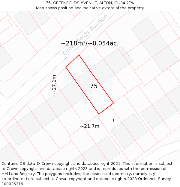 75, GREENFIELDS AVENUE, ALTON, GU34 2EW: Plot and title map