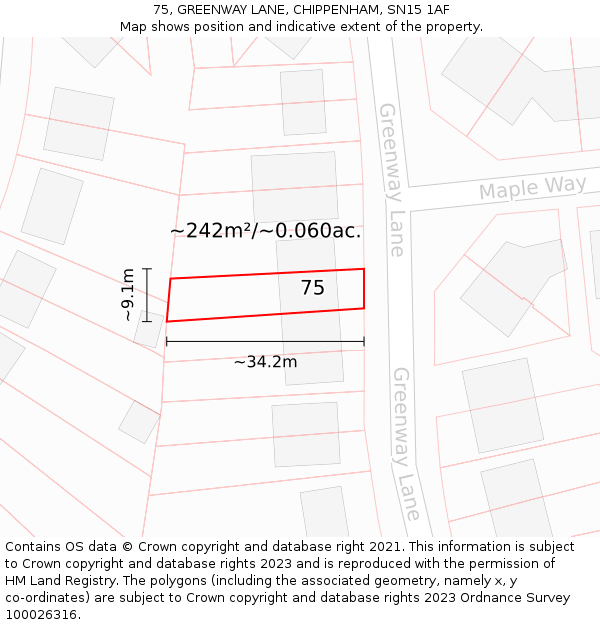 75, GREENWAY LANE, CHIPPENHAM, SN15 1AF: Plot and title map