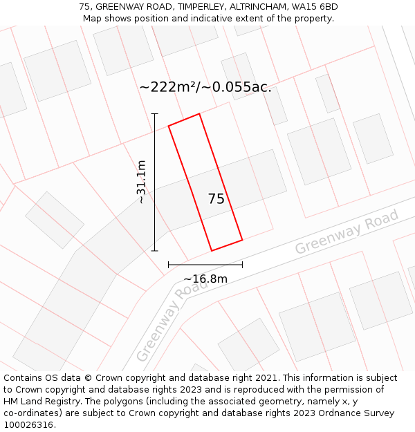 75, GREENWAY ROAD, TIMPERLEY, ALTRINCHAM, WA15 6BD: Plot and title map