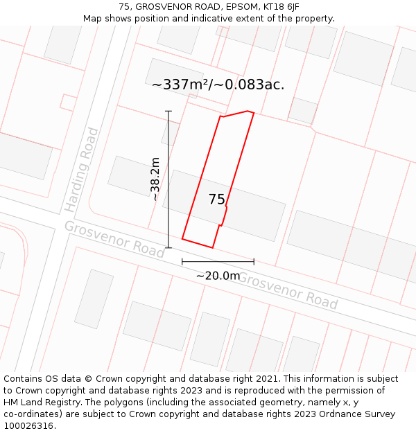 75, GROSVENOR ROAD, EPSOM, KT18 6JF: Plot and title map