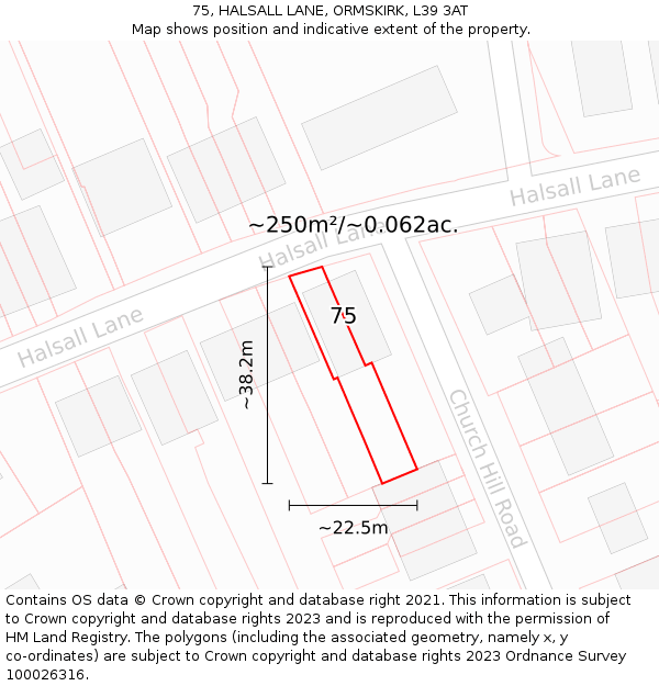 75, HALSALL LANE, ORMSKIRK, L39 3AT: Plot and title map