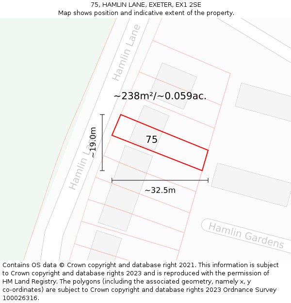 75, HAMLIN LANE, EXETER, EX1 2SE: Plot and title map