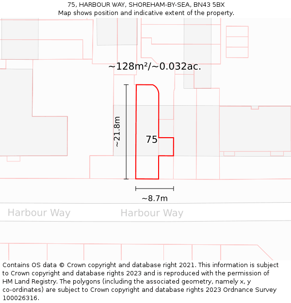 75, HARBOUR WAY, SHOREHAM-BY-SEA, BN43 5BX: Plot and title map