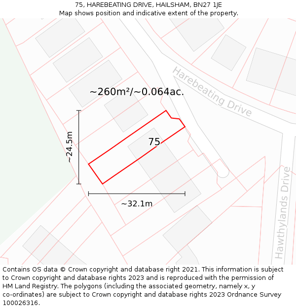 75, HAREBEATING DRIVE, HAILSHAM, BN27 1JE: Plot and title map