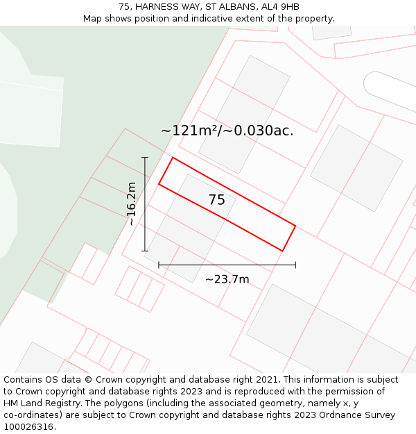 75, HARNESS WAY, ST ALBANS, AL4 9HB: Plot and title map