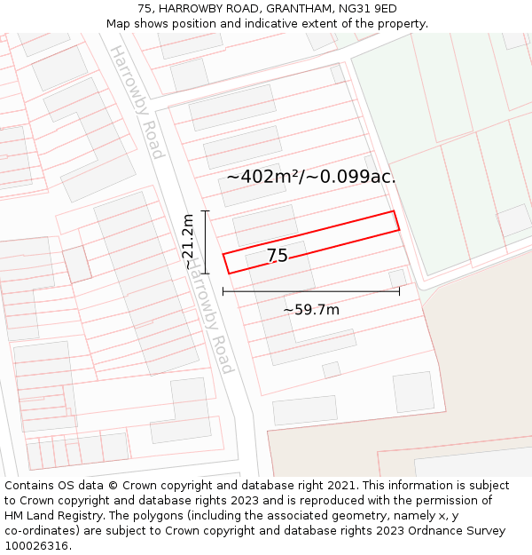 75, HARROWBY ROAD, GRANTHAM, NG31 9ED: Plot and title map