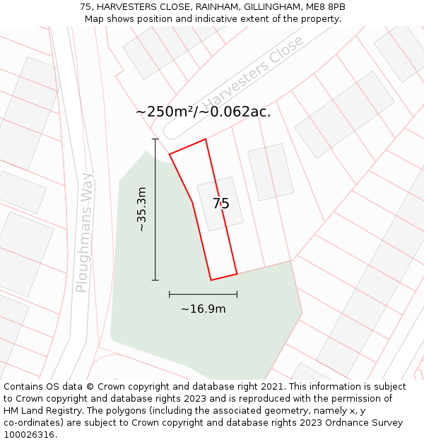 75, HARVESTERS CLOSE, RAINHAM, GILLINGHAM, ME8 8PB: Plot and title map