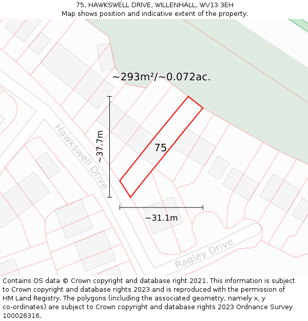 75, HAWKSWELL DRIVE, WILLENHALL, WV13 3EH: Plot and title map
