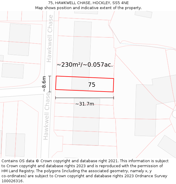 75, HAWKWELL CHASE, HOCKLEY, SS5 4NE: Plot and title map