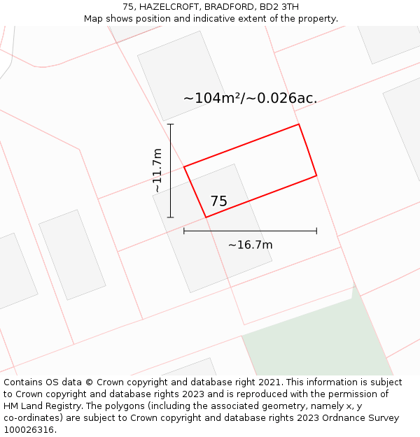 75, HAZELCROFT, BRADFORD, BD2 3TH: Plot and title map