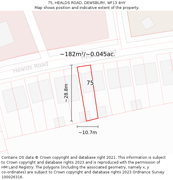 75, HEALDS ROAD, DEWSBURY, WF13 4HY: Plot and title map