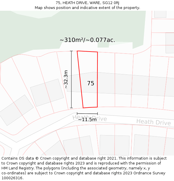 75, HEATH DRIVE, WARE, SG12 0RJ: Plot and title map