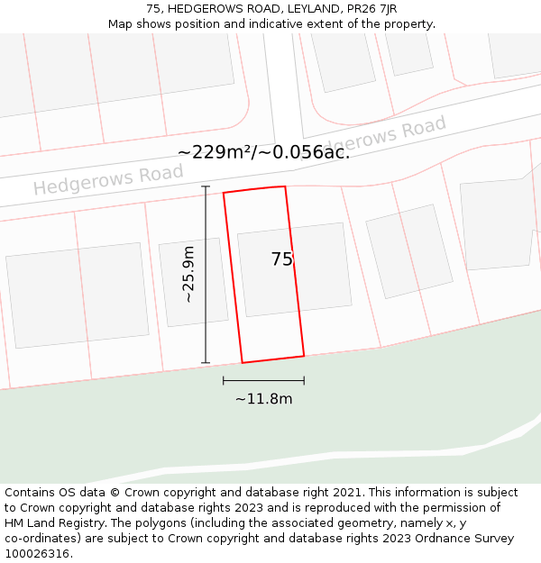 75, HEDGEROWS ROAD, LEYLAND, PR26 7JR: Plot and title map