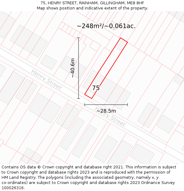 75, HENRY STREET, RAINHAM, GILLINGHAM, ME8 8HF: Plot and title map