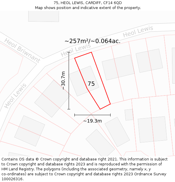 75, HEOL LEWIS, CARDIFF, CF14 6QD: Plot and title map
