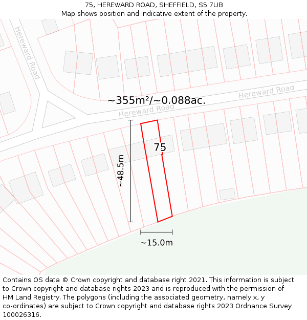 75, HEREWARD ROAD, SHEFFIELD, S5 7UB: Plot and title map