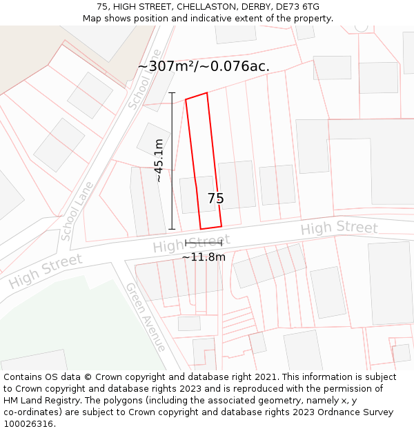 75, HIGH STREET, CHELLASTON, DERBY, DE73 6TG: Plot and title map