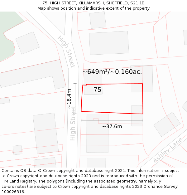 75, HIGH STREET, KILLAMARSH, SHEFFIELD, S21 1BJ: Plot and title map