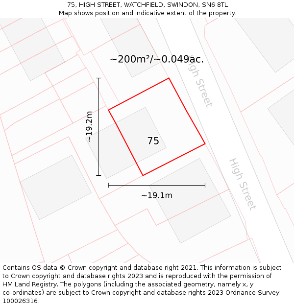 75, HIGH STREET, WATCHFIELD, SWINDON, SN6 8TL: Plot and title map