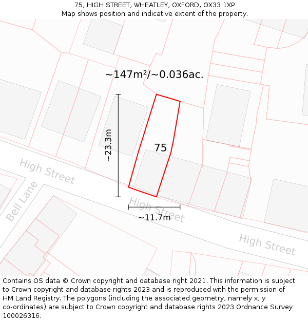 75, HIGH STREET, WHEATLEY, OXFORD, OX33 1XP: Plot and title map