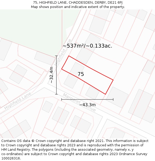 75, HIGHFIELD LANE, CHADDESDEN, DERBY, DE21 6PJ: Plot and title map