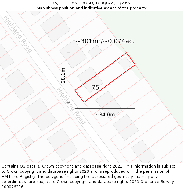 75, HIGHLAND ROAD, TORQUAY, TQ2 6NJ: Plot and title map
