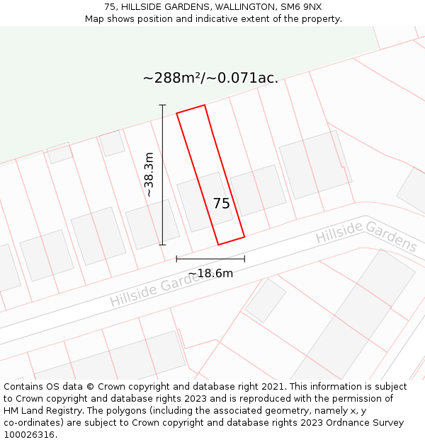 75, HILLSIDE GARDENS, WALLINGTON, SM6 9NX: Plot and title map