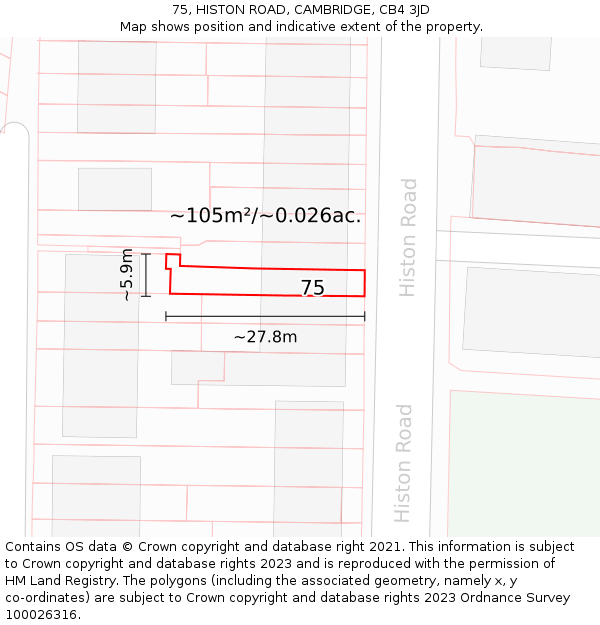 75, HISTON ROAD, CAMBRIDGE, CB4 3JD: Plot and title map