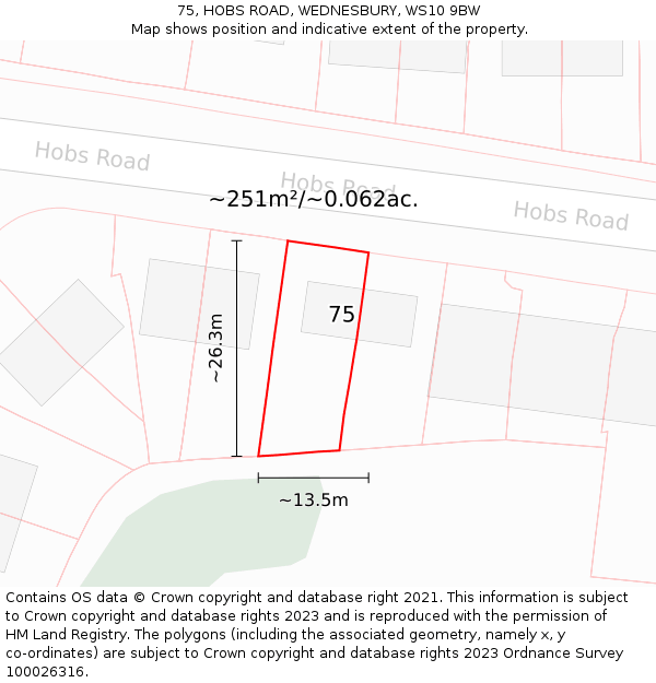 75, HOBS ROAD, WEDNESBURY, WS10 9BW: Plot and title map