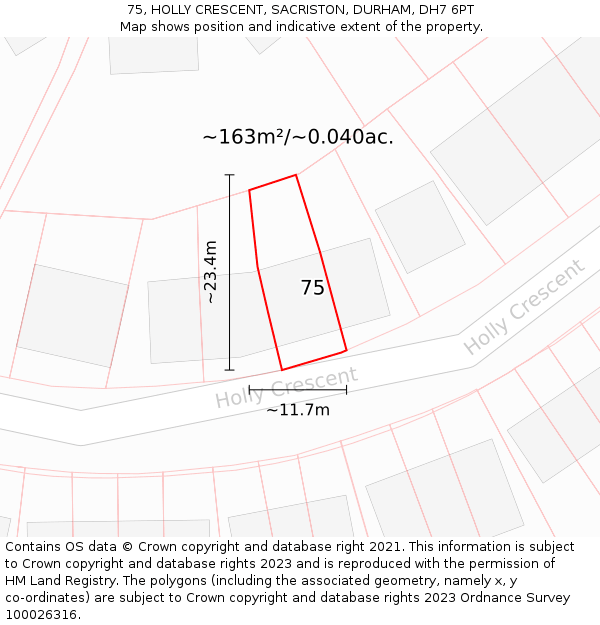 75, HOLLY CRESCENT, SACRISTON, DURHAM, DH7 6PT: Plot and title map