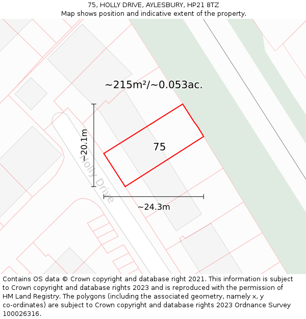 75, HOLLY DRIVE, AYLESBURY, HP21 8TZ: Plot and title map