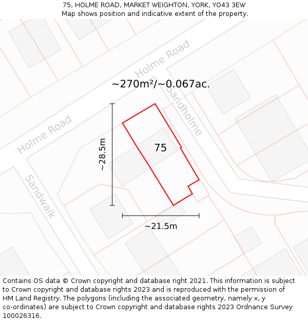 75, HOLME ROAD, MARKET WEIGHTON, YORK, YO43 3EW: Plot and title map
