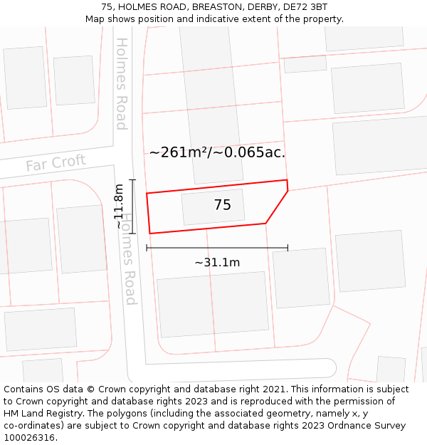 75, HOLMES ROAD, BREASTON, DERBY, DE72 3BT: Plot and title map
