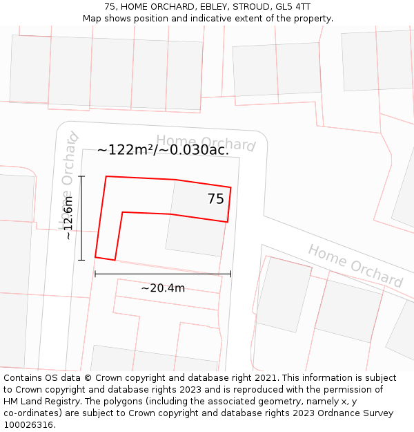 75, HOME ORCHARD, EBLEY, STROUD, GL5 4TT: Plot and title map