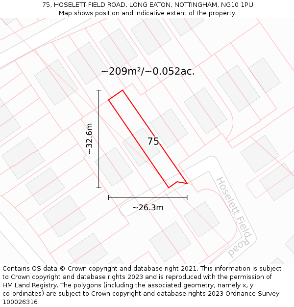 75, HOSELETT FIELD ROAD, LONG EATON, NOTTINGHAM, NG10 1PU: Plot and title map