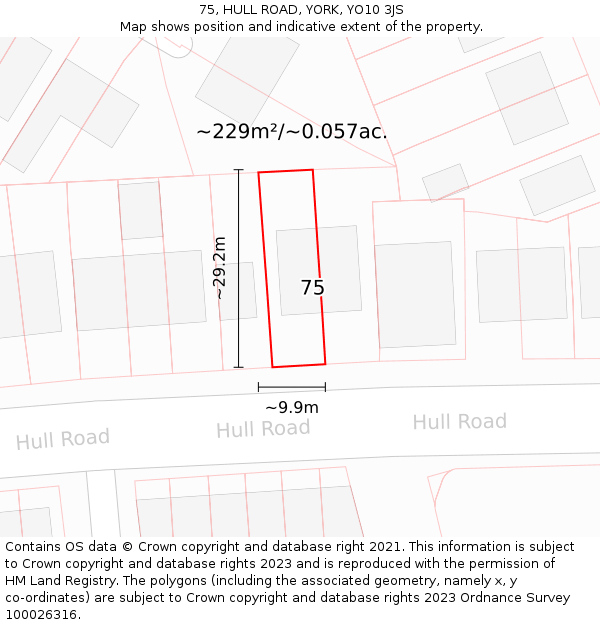 75, HULL ROAD, YORK, YO10 3JS: Plot and title map