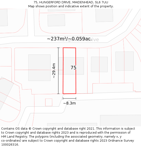 75, HUNGERFORD DRIVE, MAIDENHEAD, SL6 7UU: Plot and title map