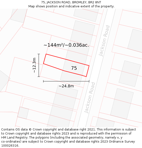 75, JACKSON ROAD, BROMLEY, BR2 8NT: Plot and title map