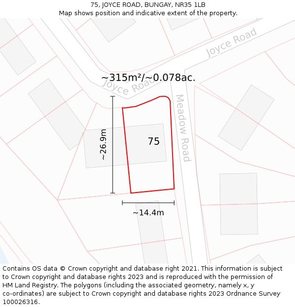 75, JOYCE ROAD, BUNGAY, NR35 1LB: Plot and title map