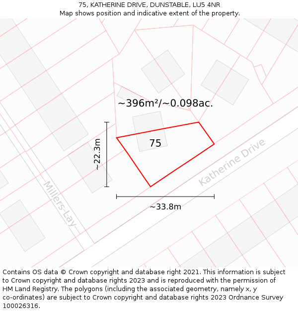 75, KATHERINE DRIVE, DUNSTABLE, LU5 4NR: Plot and title map