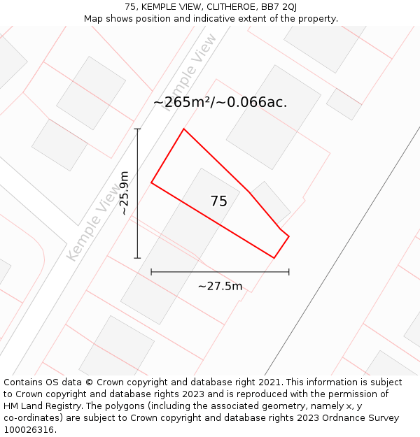 75, KEMPLE VIEW, CLITHEROE, BB7 2QJ: Plot and title map