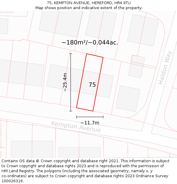 75, KEMPTON AVENUE, HEREFORD, HR4 9TU: Plot and title map
