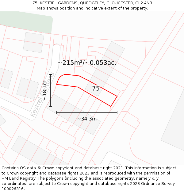 75, KESTREL GARDENS, QUEDGELEY, GLOUCESTER, GL2 4NR: Plot and title map