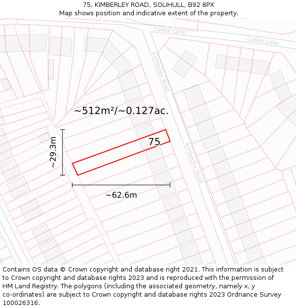 75, KIMBERLEY ROAD, SOLIHULL, B92 8PX: Plot and title map