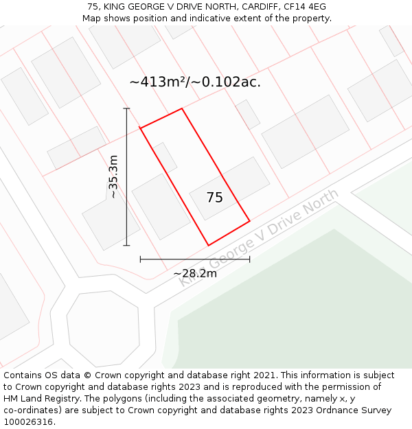 75, KING GEORGE V DRIVE NORTH, CARDIFF, CF14 4EG: Plot and title map