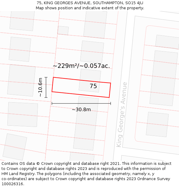 75, KING GEORGES AVENUE, SOUTHAMPTON, SO15 4JU: Plot and title map